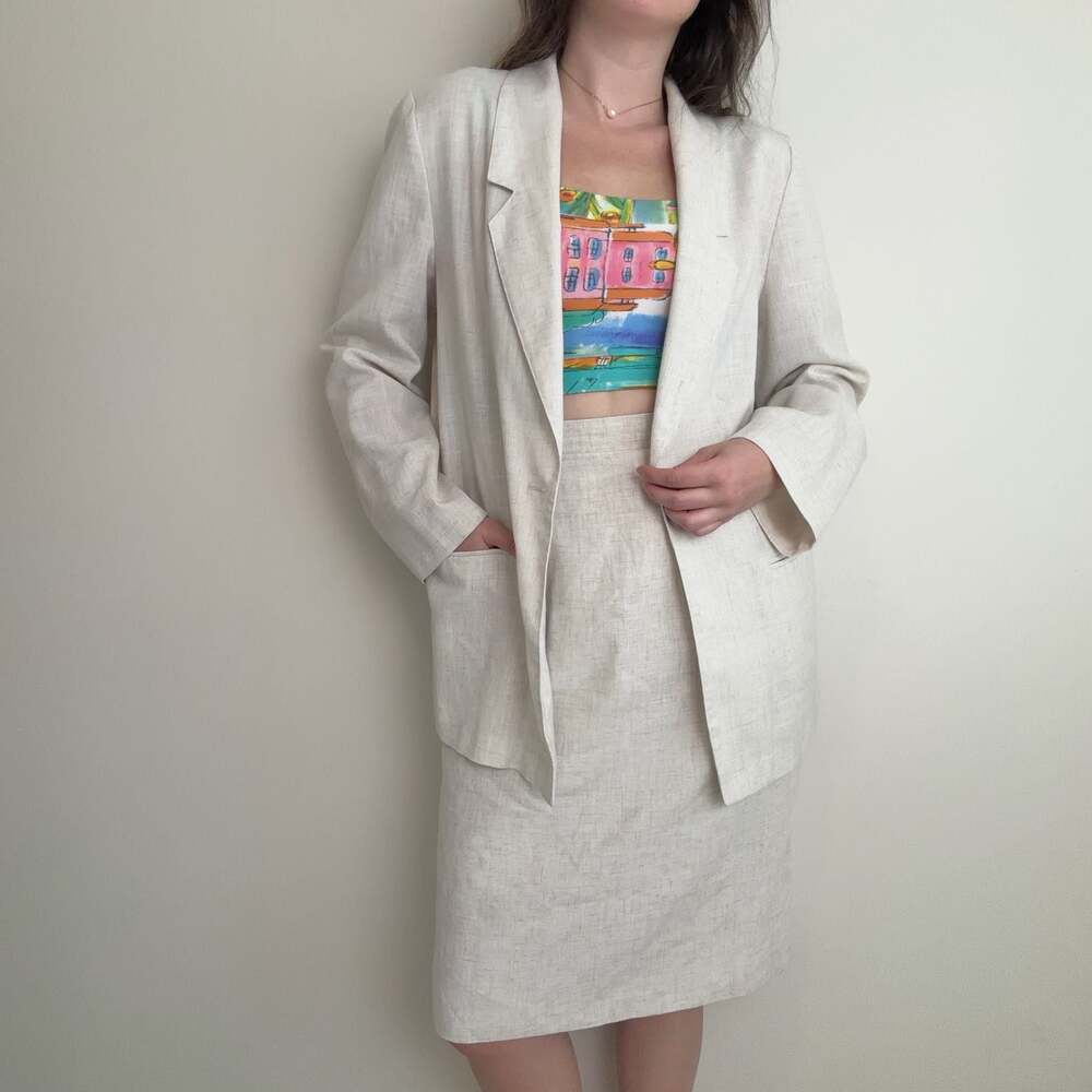 Vintage Oat Blazer and Skirt Set
